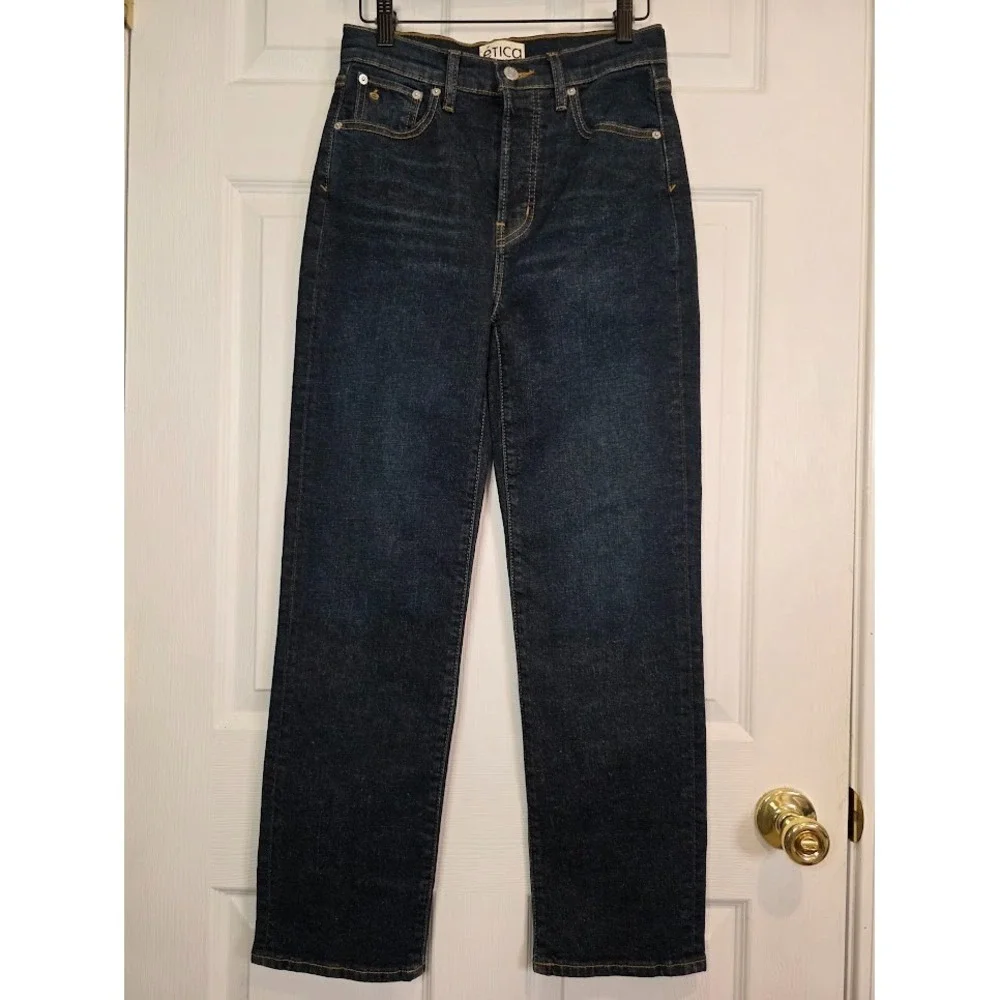 Etica Women's 24 Tyler High Rise Straight‎ Leg Jeans Dark Wash Button Fly NWT